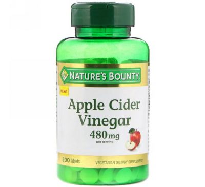 Nature's Bounty, Яблочный уксус, 480 мг, 200 таблеток