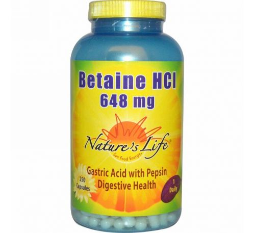 Nature's Life, Бетаин гидрохлорид (Betaine HCl), 648 мг, 250 капсул