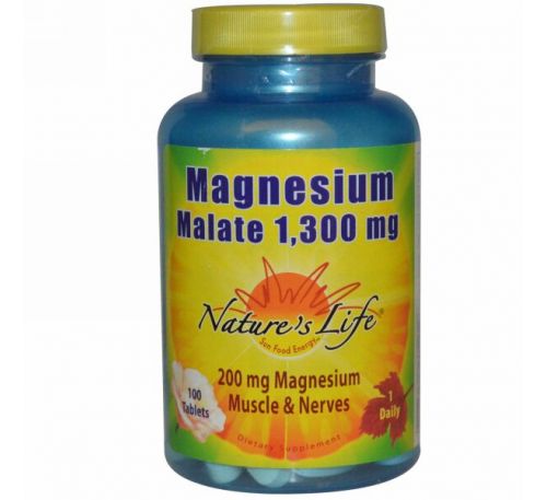 Nature's Life, Яблочнокислый магний, 1300 мг, 100 таблеток