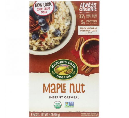 Nature's Path, Organic, Instant Oatmeal, Maple Nut, 8 Packets, 50 g Each