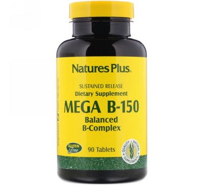 Nature's Plus, Mega B-150, Сбалансированный комплекс витаминов группы B, 90 таблеток
