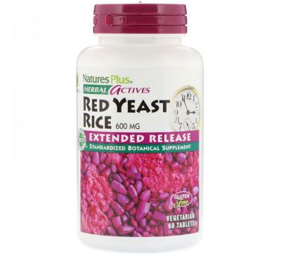 Nature's Plus, Травяные активные вещества, Красный ферментированный рис, 600 мг, 60 таблеток