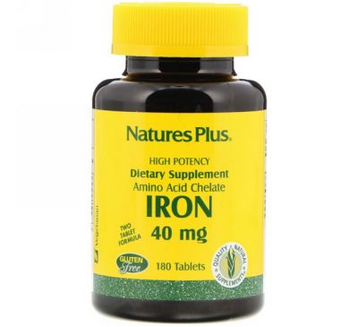 Nature's Plus, Железо, 40 мг, 180 таблеток