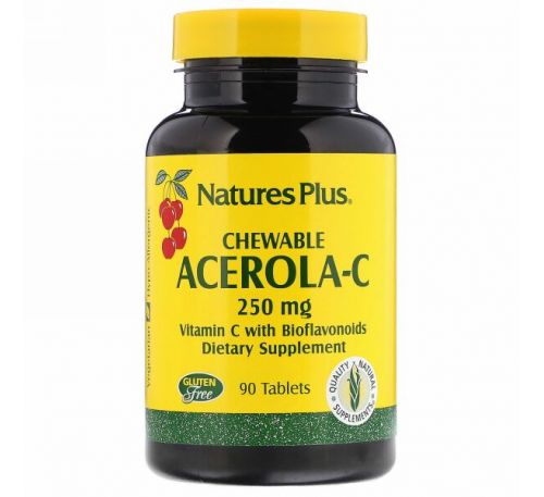 Nature's Plus, Жевательные Таблетки Ацерола-С, 250 мг, 90 таблеток