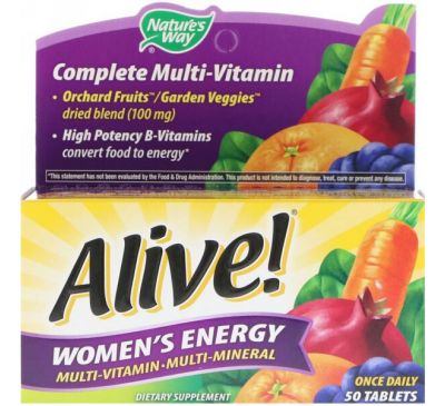Nature's Way, Alive!, комплекс мультивитаминов и мультиминералов для пополнения запаса энергии женщин, 50 таблеток