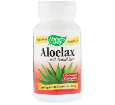 Nature's Way, Aloelax с семенами фенхеля, 340 мг, 100 вегетарианских капсул