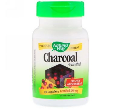 Nature's Way, Древесный уголь (Charcoal), активированный, 280 мг, 100 капсул