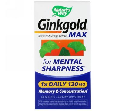 Nature's Way, Ginkgold Max, Memory & Concentration , 120 mg, 30 Tablets