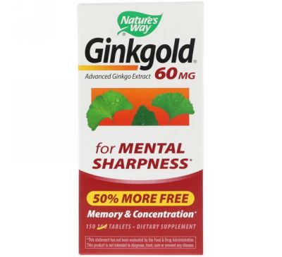 Nature's Way, Медицинский экстракт гинкго Ginkgold, 60 мг, 150 таблеток
