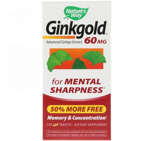 Nature's Way, Медицинский экстракт гинкго Ginkgold, 60 мг, 150 таблеток
