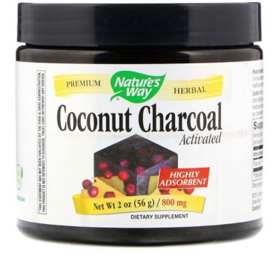 Nature's Way, Уголь с кокосом, Активированный, 800 мг, 2 унц. (56 г)