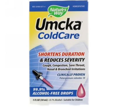 Nature's Way, Umcka, ColdCare, капли от простуды, не содержит спирт, 1 жидкая унция (30 мл)