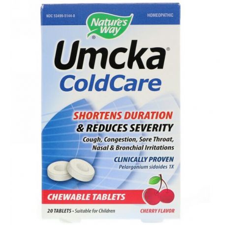 Nature's Way, Umcka ColdCare, Cherry Flavor, 20 Tablets