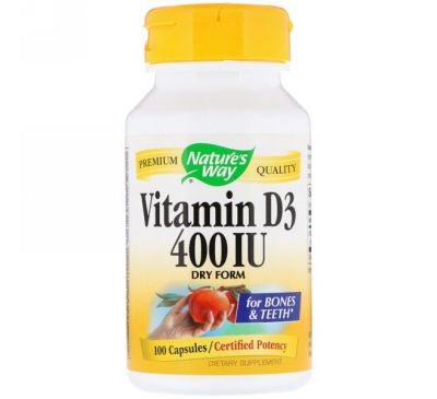 Nature's Way, Vitamin D3, Dry Form, 400 IU, 100 Capsules