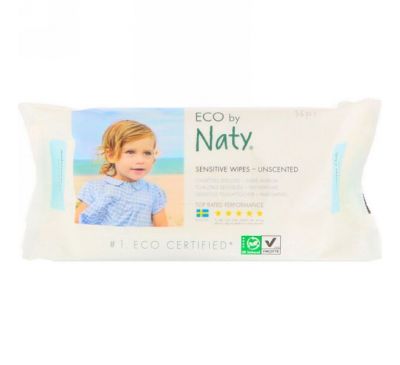 Naty, Салфетки для чувствительной кожи, без запаха, 56 салфеток