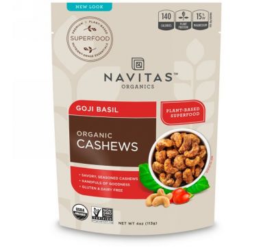 Navitas Organics, Organic Cashews, Goji Basil, 4 oz (113 g)