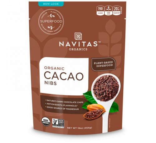 Navitas Organics, Органические ядра какао-бобов, 454 г