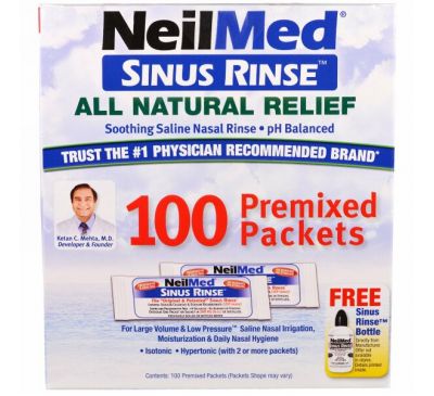 NeilMed, Средство для полоскания носа, натуральное средство для облегчения, 100 пакетиков