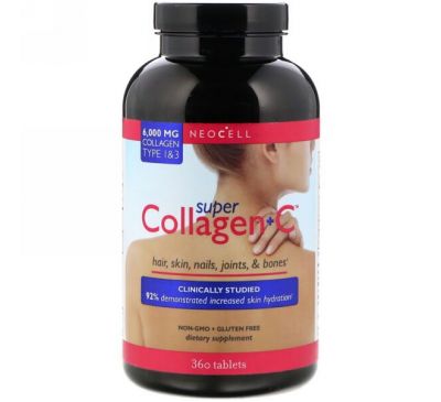 Neocell, Super Collagen+C, 1 и 3 типов, 6000 мг, 360 таблеток