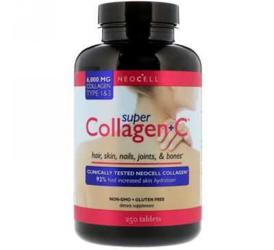 Neocell, Super Collagen+C, коллаген типа 1 и 3, 6000 мг, 250 таблеток