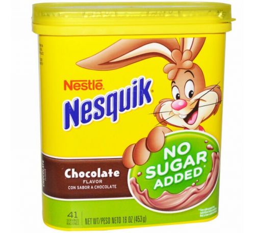Nesquik, Nestle, со вкусом шоколада, без добавления сахара, 16 унций (453 г)