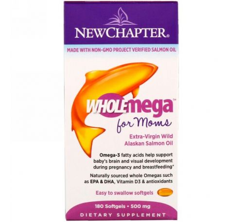 New Chapter, Wholemega для мам, 500 мг, 180 мягких таблеток