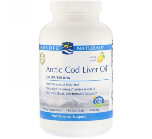 Nordic Naturals, Arctic Cod Liver Oil, Lemon Flavor, 1000 mg, 180 Softgels