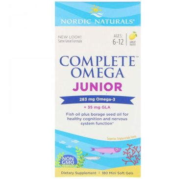Nordic Naturals, Complete Omega Junior, Lemon, Ages 6-12, 180 Mini Soft Gels