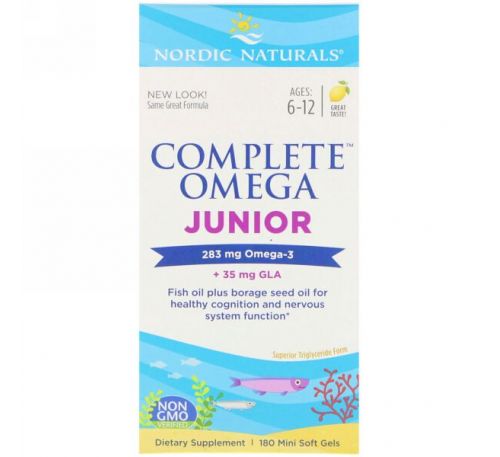 Nordic Naturals, Complete Omega Junior, Lemon, Ages 6-12, 180 Mini Soft Gels