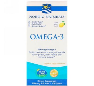 Nordic Naturals, Oмега-3 со вкусом лимона, 690 мг, 120 желатиновых капсул