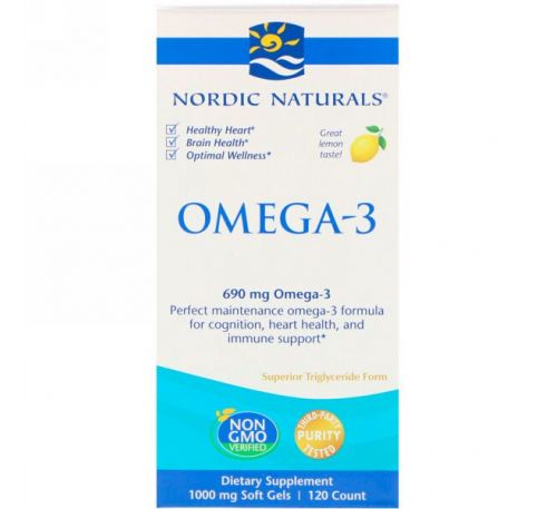 Nordic Naturals, Oмега-3 со вкусом лимона, 690 мг, 120 желатиновых капсул