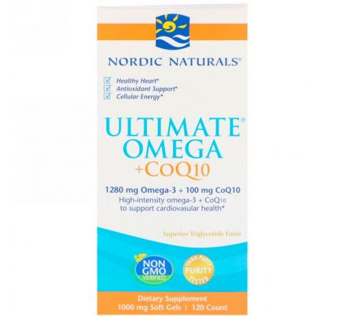 Nordic Naturals, "Предельная омега + КоQ10", пищевая добавка на основе рыбьего жира с омега-3 и коферментом Q10, 1000 мг, 120 мягких желатиновых капсул с жидкостью