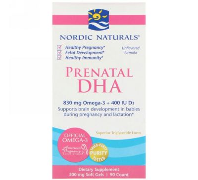 Nordic Naturals, Prenatal DHA, без добавок, 500 мг, 90 гелевых капсул
