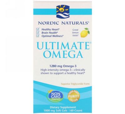 Nordic Naturals, Ultimate Omega, со вкусом лимона, 1,280  мг, 60 желатиновых капсул