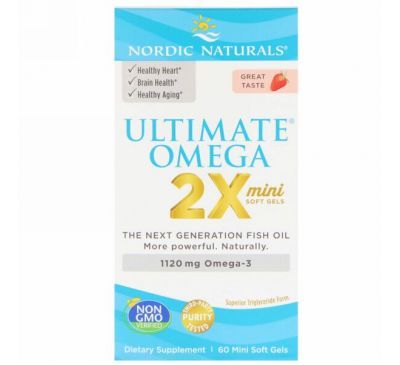 Nordic Naturals, Ultimate Omega 2X, вкус клубники, 1120 мг, 60 мини-капсул
