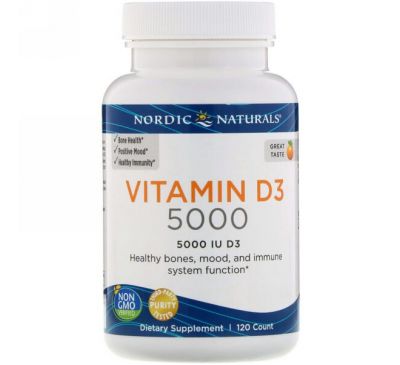 Nordic Naturals, Витамин D3 5000, апельсиновый вкус, 5000 МЕ, 120 мягких таблеток