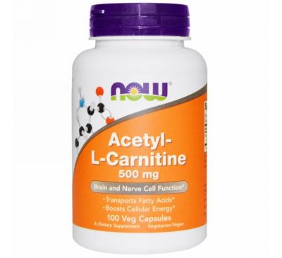 Now Foods, Ацетил-L-карнитин, 500 мг, 100 растительных капсул