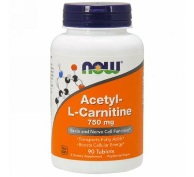 Now Foods, Ацетил-L-карнитин, 750 мг, 90 таблеток