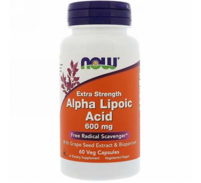 Now Foods, Альфа-липоевая кислота, экстра сила, 600 мг, 60 растительных капсул