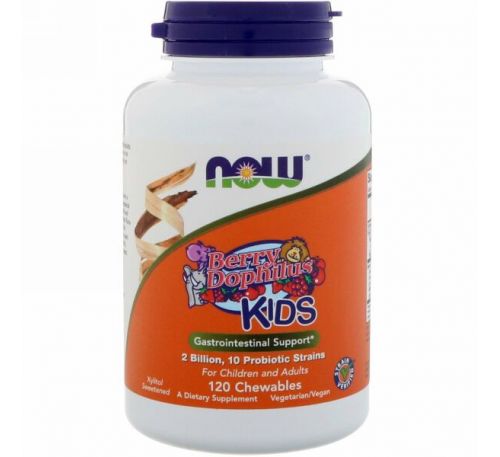 Now Foods, Berry Dophilus, Для детей, 2 млрд., 120 жевательных таблеток