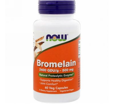 Now Foods, Бромелаин, 500 мг, 60 растительных капсул