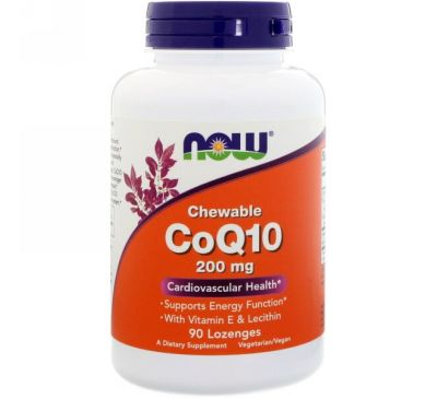 Now Foods, CoQ10, With Vitamin E and Lecithin Chewable, 200 mg, 90 Lozenges