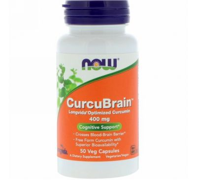 Now Foods, CurcuBrain, когнитивная поддержка, 400 мг, 50 растительных капсул