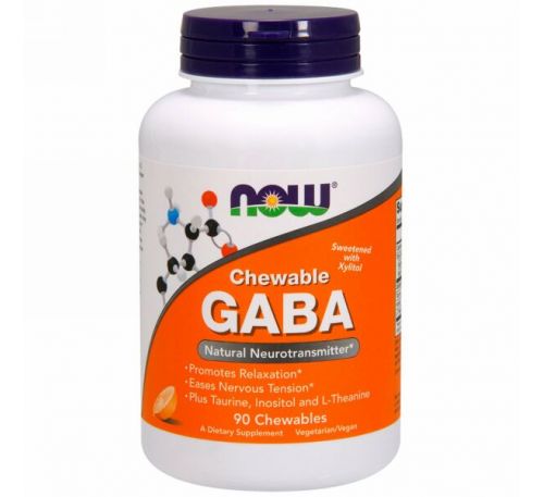 Now Foods, GABA, с натуральным апельсиновым вкусом, 90 жевательных таблеток