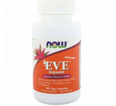 Now Foods, Капсулы Eve, качественные мультивитамины для женщин, без железа, 120 растительных капсул