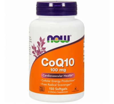 Now Foods, Коэнзим Q10, с витамином E, 100 мг, 150 желатиновых капсул