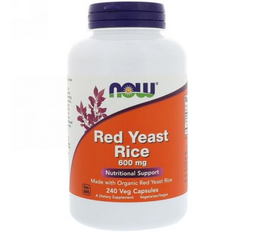 Now Foods, Красный ферментированный рис, 600 мг, 240 растительных капсул