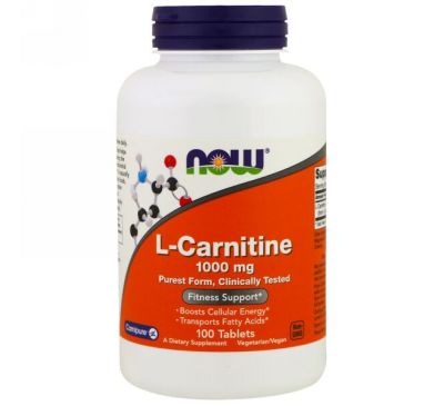 Now Foods, L-карнитин, 1000 мг, 100 таблеток
