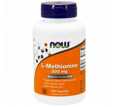 Now Foods, L-метионин, 500 мг, 100 капсул