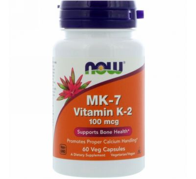 Now Foods, MK-7, витамин K-2, 100 мкг, 60 вегетарианских капсул